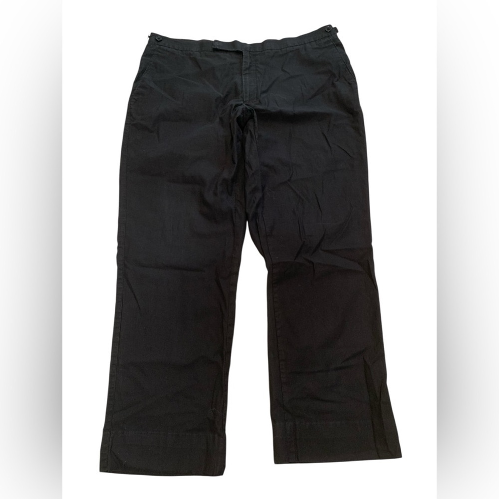 💜 Classic Black Cotton Flat-Front Trousers / Chinos - Large - Picture 1 of 7